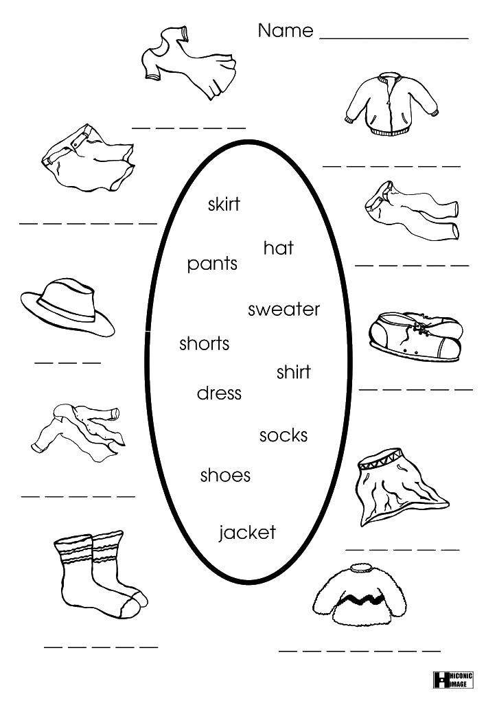 Coloring The names of clothes in English. Category Clothing. Tags:  Clothing, English.