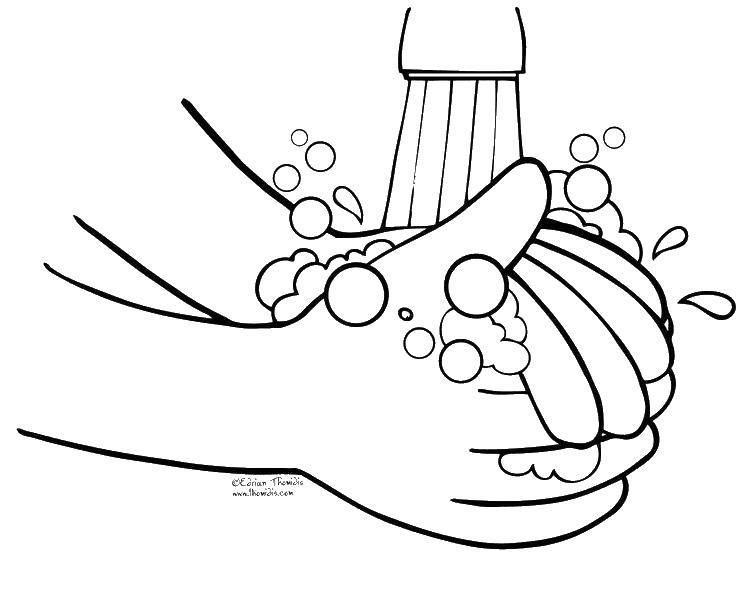 Coloring Hands and water. Category The contour of the hands and palms to cut. Tags:  hand, tap, water.