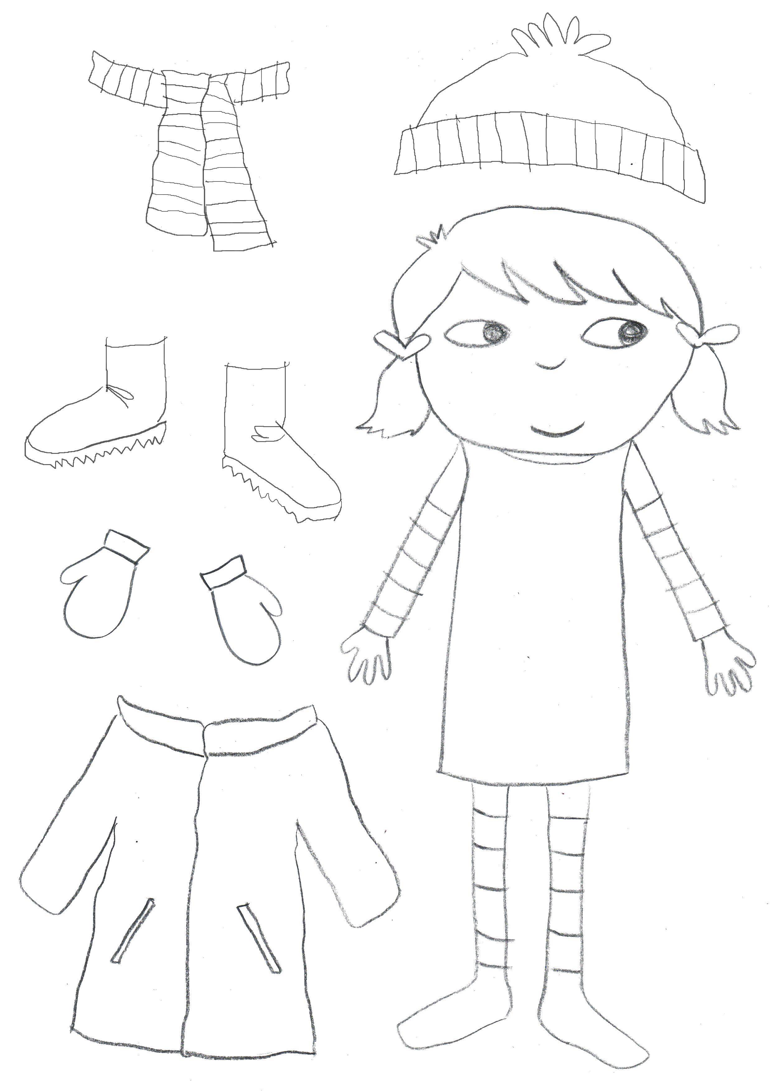 Название: Раскраска Девочка, шарфик, шапка, угги, варежки, куртка. Категория: одежда. Теги: Девочка, шарфик, шапка, угги, варежки, куртка.