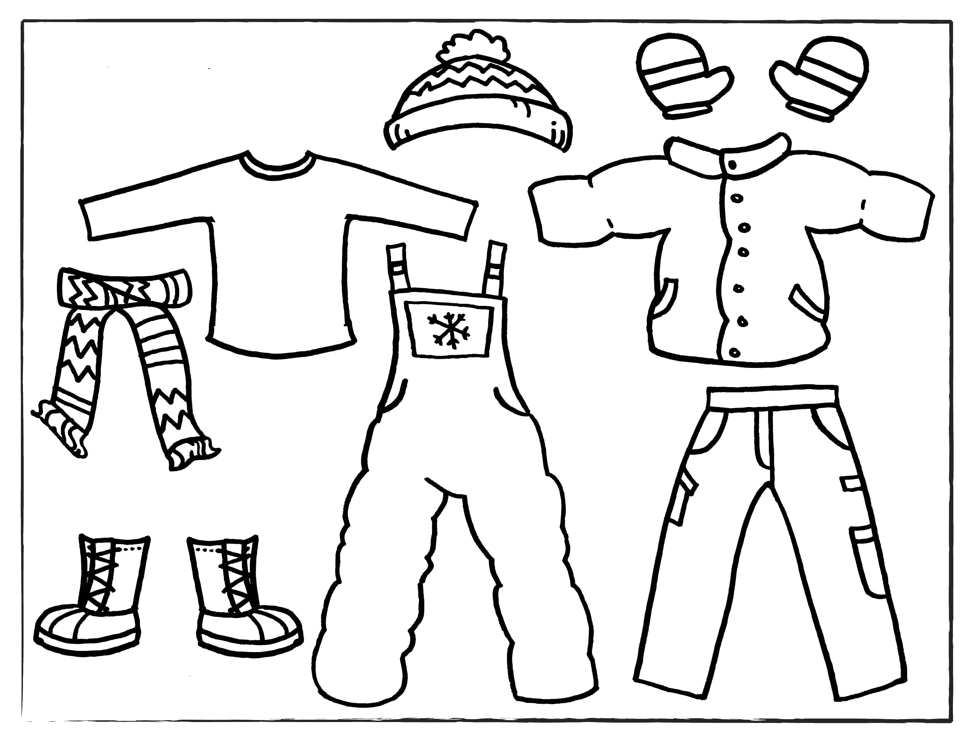 Название: Раскраска Зимняя одежда: шарфик, шапка, ботинки, варежки, куртка, комбинезон, штаны. Категория: одежда. Теги: зимняя одежда, шарф, шапка, ботинки, варежки, куртка, комбинезон, штаны.