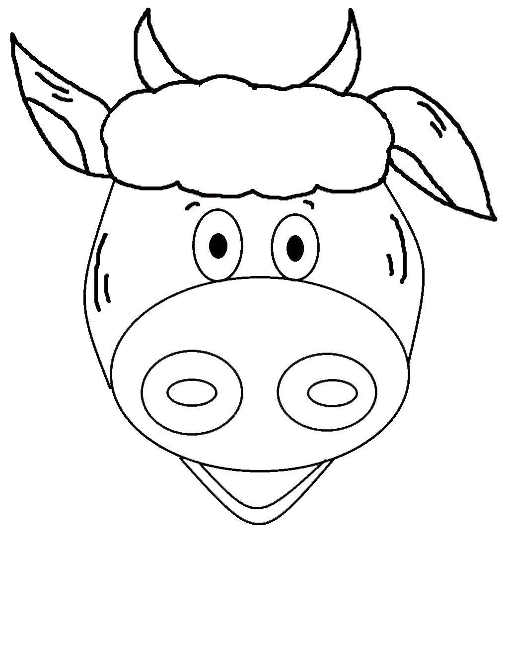 Название: Раскраска Голова коровы. Категория: Контур коровы для вырезания. Теги: голова, корова, контур.