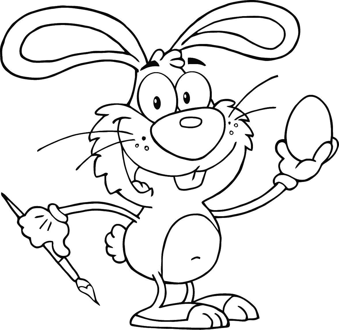 Название: Раскраска Кролик с яйцом и кисточкой. Категория: кролик. Теги: кролик, яйцо, кисть.