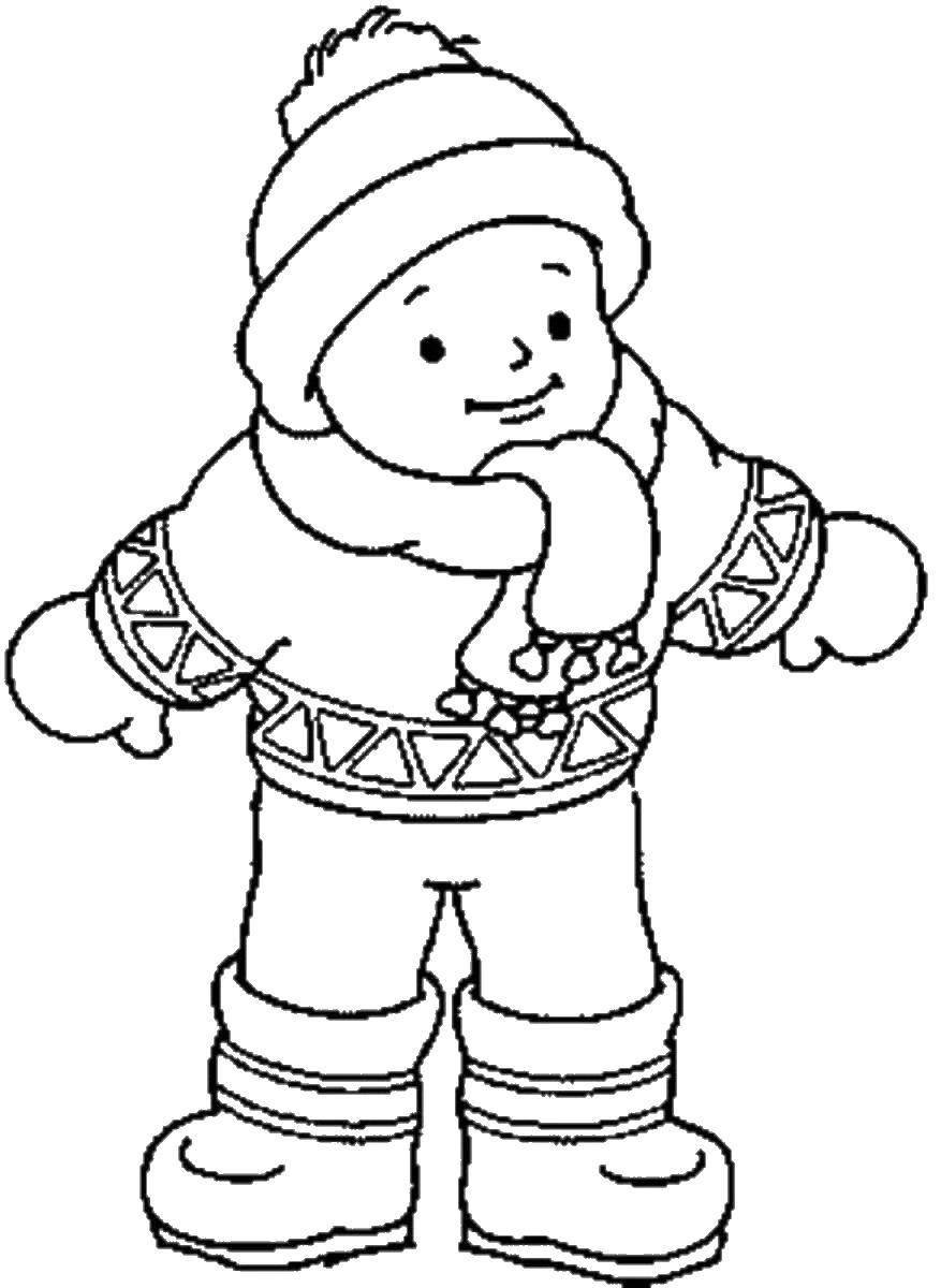 Название: Раскраска Малыш в зимней одежде. Категория: одежда. Теги: малыш, ребенок, одежда, зима.