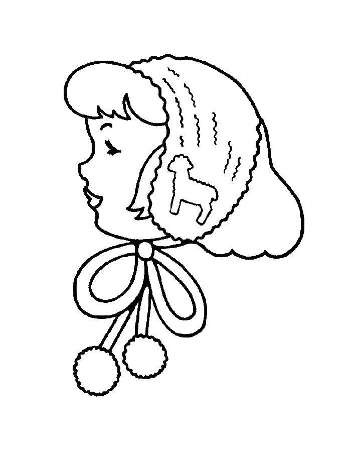 Название: Раскраска Девочка в шапке ушанке с рисунком барашка. Категория: одежда. Теги: Одежда, зима, шапка.
