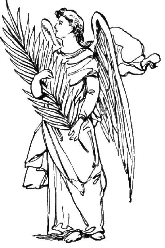 Название: Раскраска Ангел с веткой. Категория: Контуры ангела для вырезания. Теги: ангел.