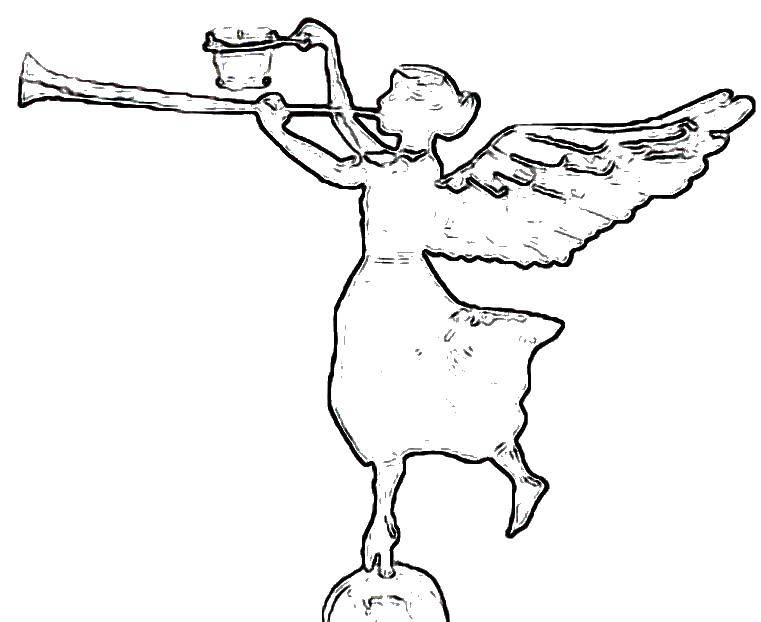 Название: Раскраска Ангел трубит в трубу. Категория: Контуры ангела для вырезания. Теги: ангел.