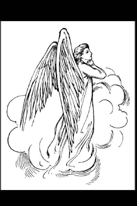 Название: Раскраска Ангел в облаках. Категория: Контуры ангела для вырезания. Теги: крылья, ангел, контур.