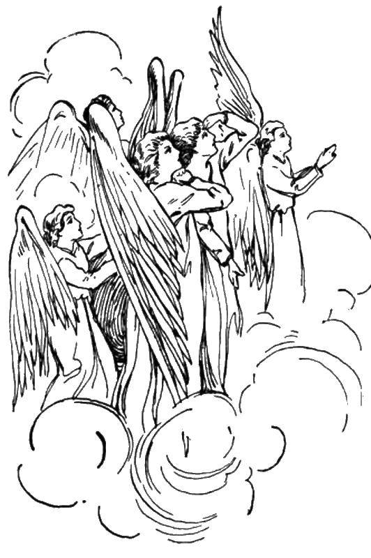 Название: Раскраска Ангелы смотрят с неба. Категория: Контуры ангела для вырезания. Теги: ангелы, небо.