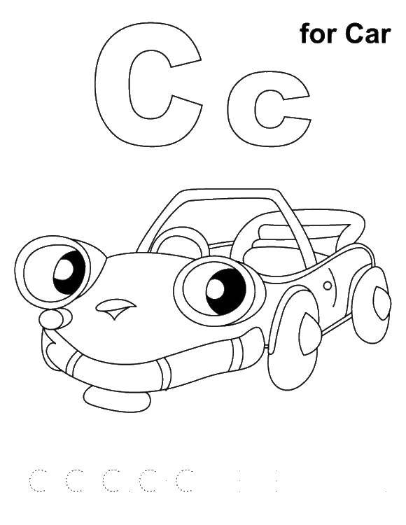 Coloring Machine with eyes. Category English alphabet. Tags:  the car, eye, alphabet.