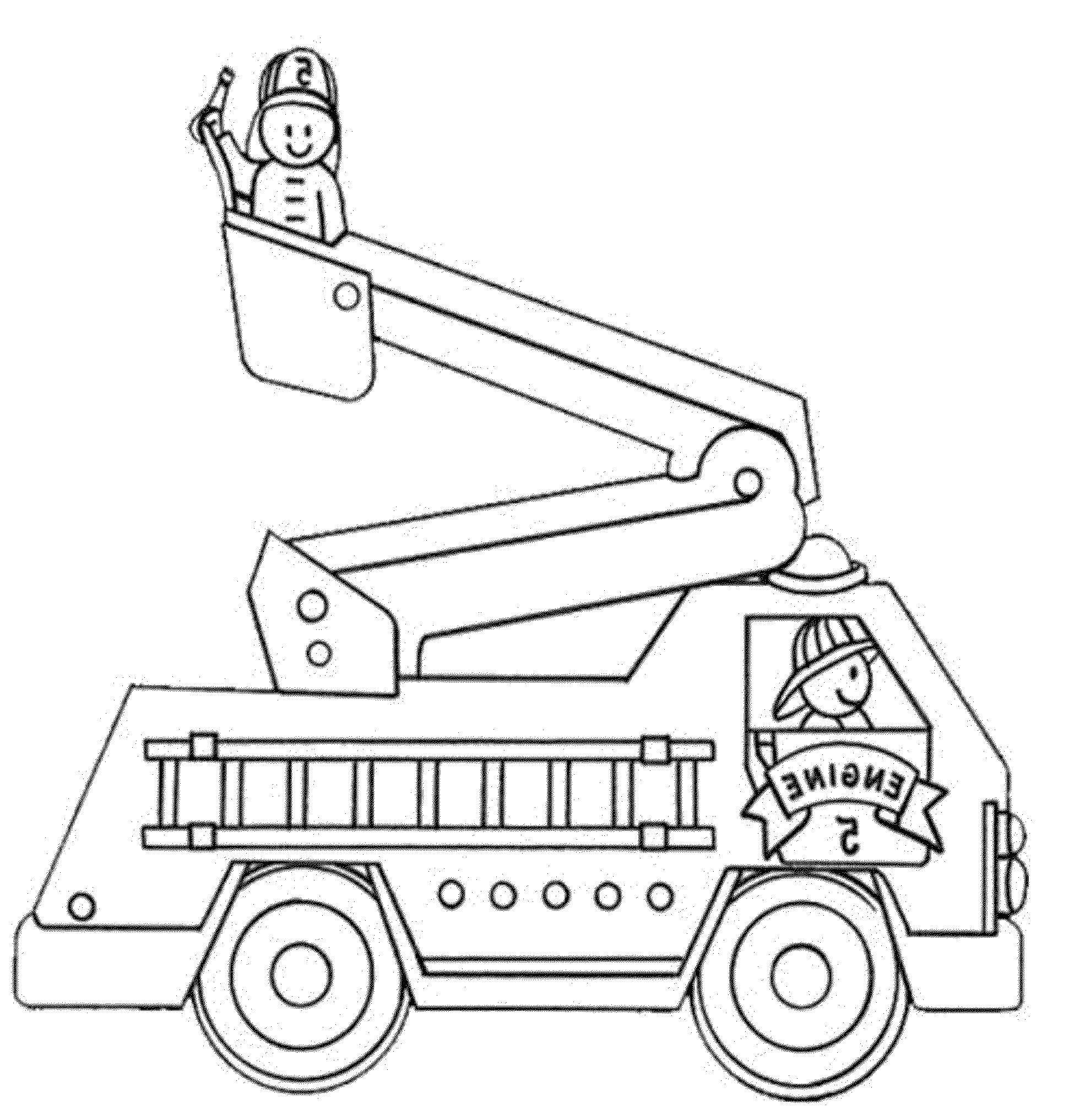 Coloring A crane and a fire. Category machine . Tags:  fire truck, ladder, fire.