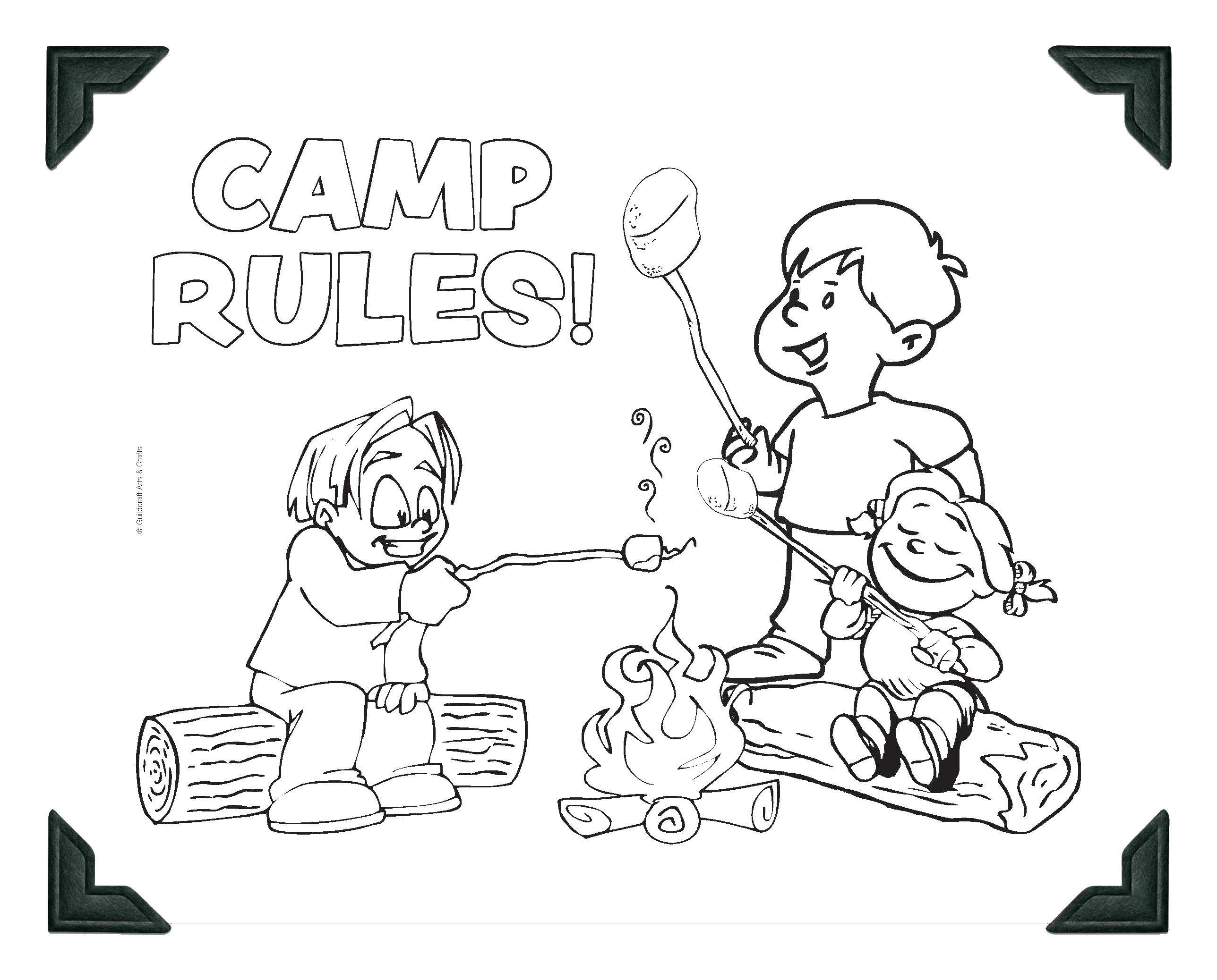 Розмальовки  Правила для табору. Завантажити розмальовку відпочинок, природа, похід, табір.  Роздрукувати ,Відпочинок на природі,