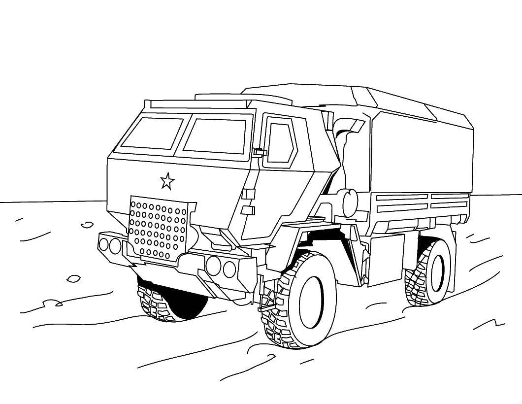 Coloring KAMAZ military. Category machine . Tags:  truck, car, military.