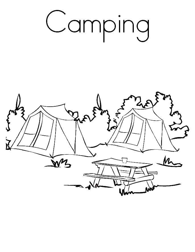 Название: Раскраска Палаточный городок. Категория: Отдых на природе. Теги: палатки.