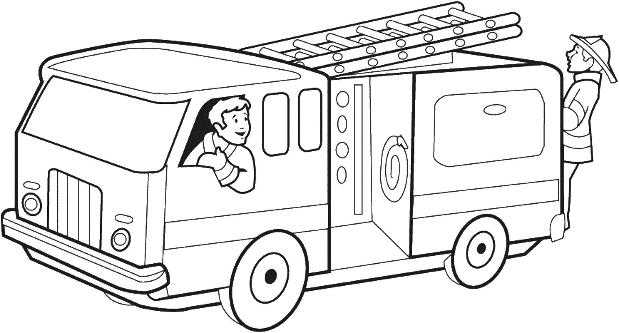 Coloring Firefighters are coming by car. Category coloring book firefighter. Tags:  fire truck.