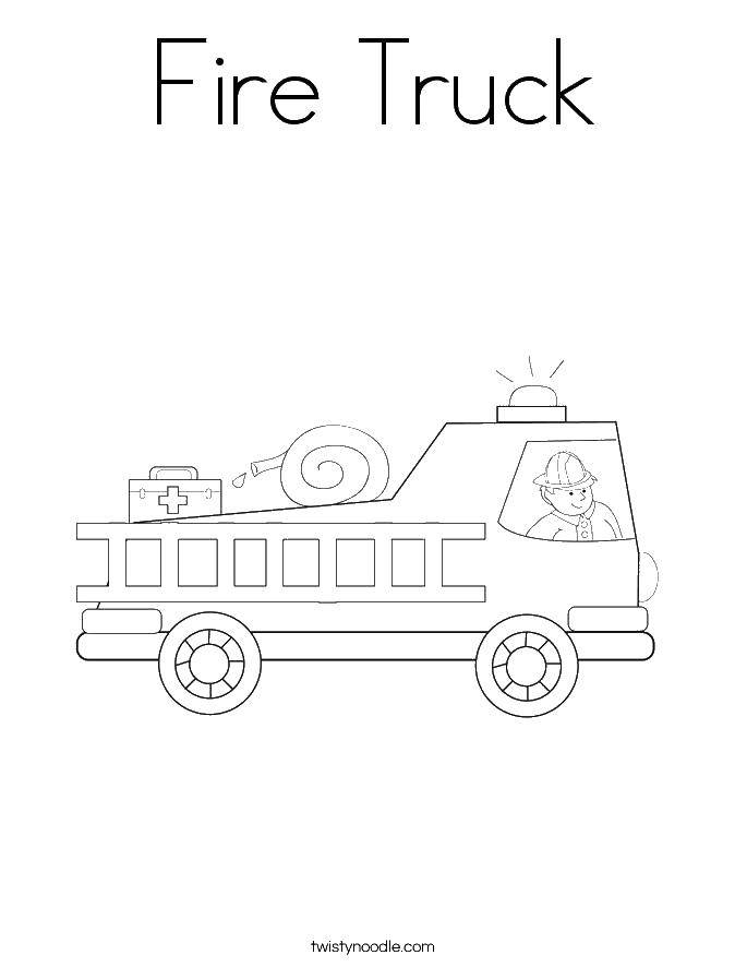 Опис: розмальовки  Пожежний на пожежній машині. Категорія: Вогонь. Теги:  вогонь, пожежа, пожежна машина.