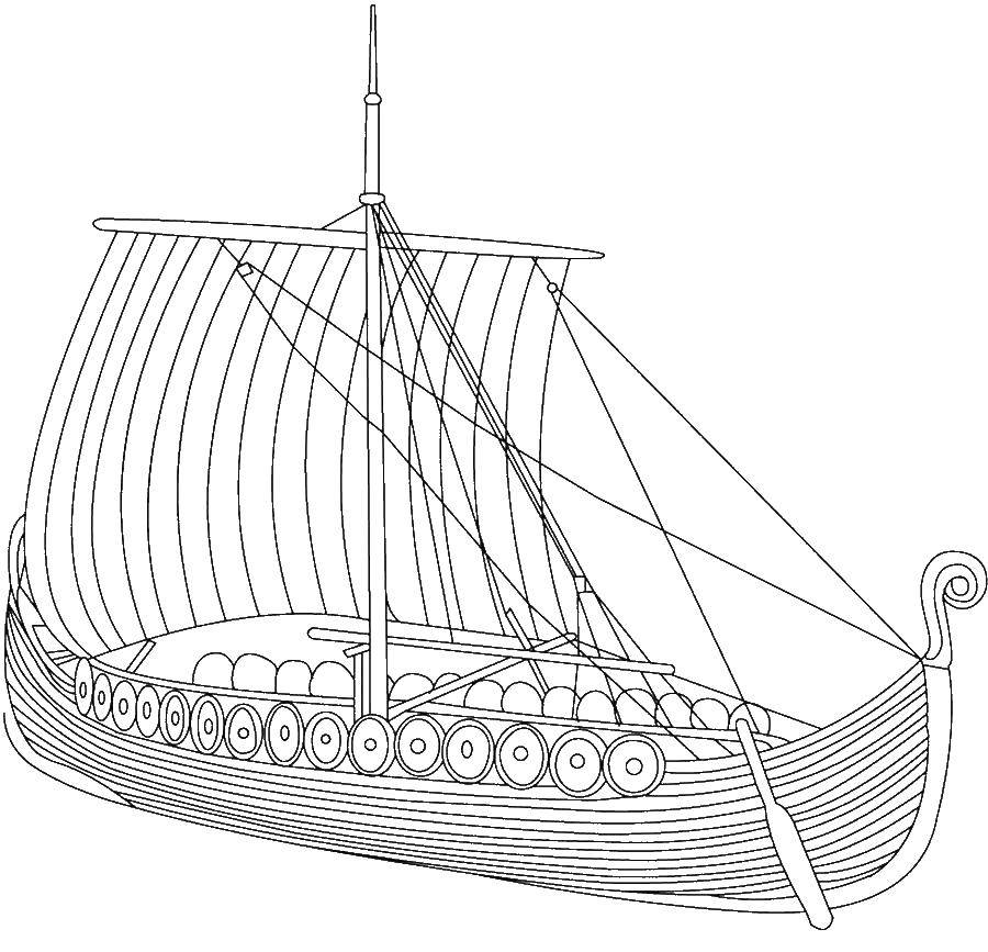 Название: Раскраска Древний корабль. Категория: Корабли. Теги: корабль, море.