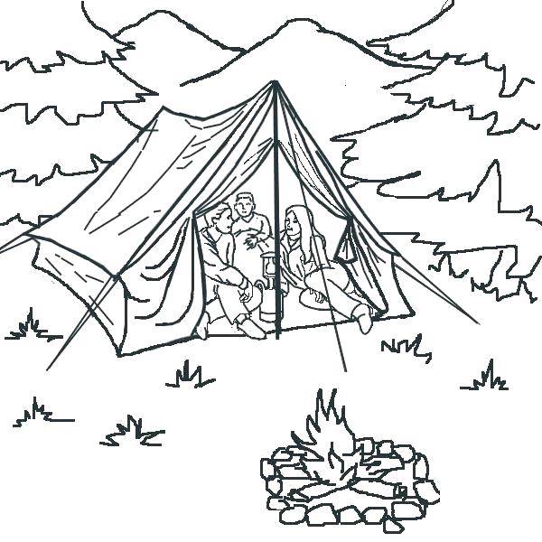 Coloring Friends resting in the tent. Category Camping. Tags:  Leisure, children, fun.