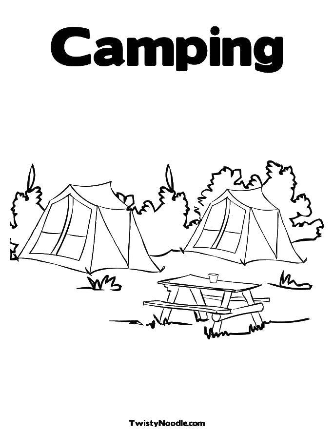 Название: Раскраска Кэмпинг. Категория: Отдых на природе. Теги: Отдых, палатка, природа.