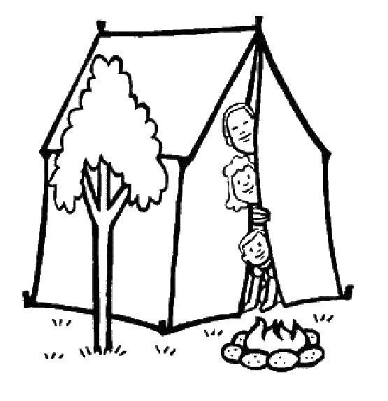 Название: Раскраска Семья в палатке. Категория: Отдых на природе. Теги: Отдых, дети, семья. палатка.