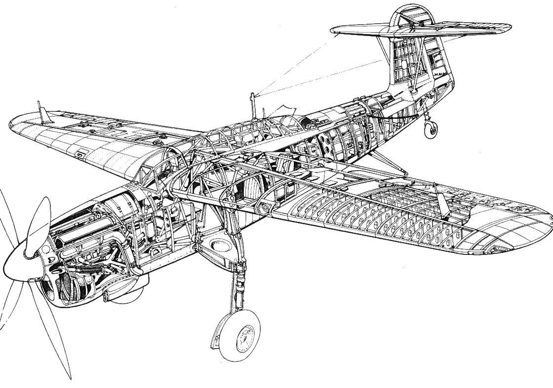Coloring The structure of the aircraft. Category the planes. Tags:  aircraft, building, transportation.