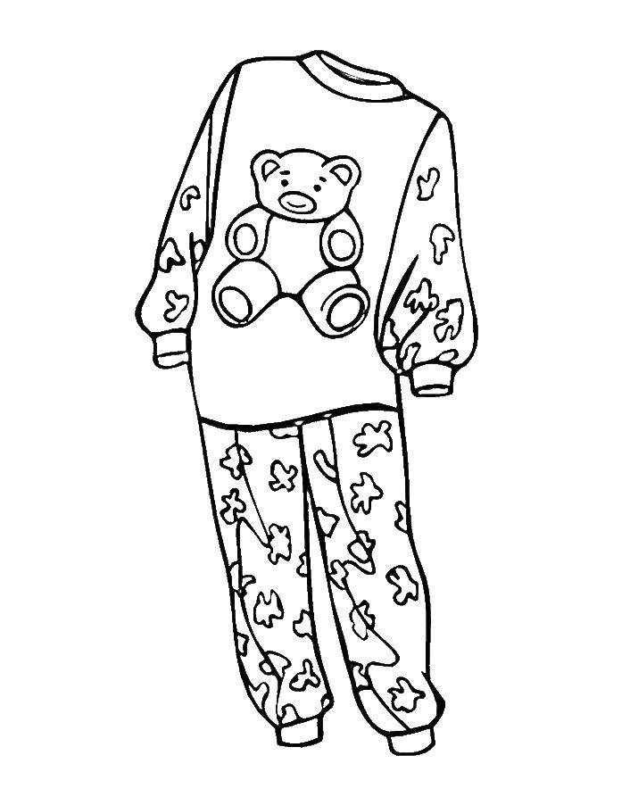 Розмальовки  Дитяча піжама з зображенням ведмедя. Завантажити розмальовку Одяг, діти, піжама.  Роздрукувати ,одяг,