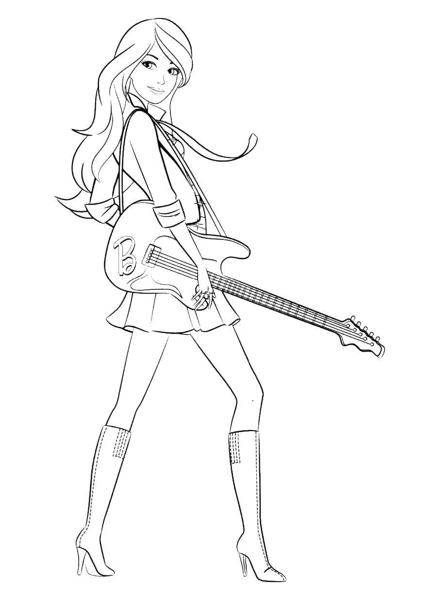 Название: Раскраска Девушка с гитарой. Категория: Для девочек. Теги: девушка, гитара.