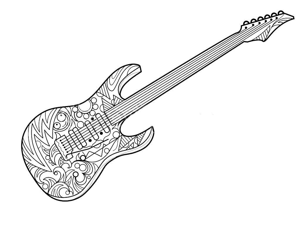 Название: Раскраска Гитара с узорами. Категория: гитара. Теги: катара, струны, узоры.