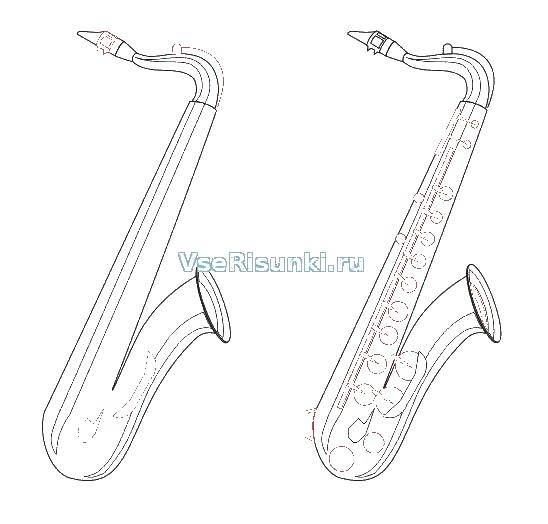 Coloring Draw a saxophone. Category saxophone. Tags:  saxophone, music.