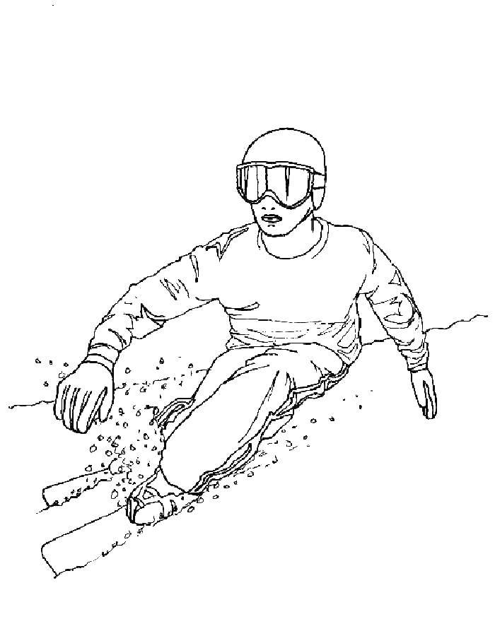Розмальовки  Хлопець на лижах. Завантажити розмальовку хлопець, лижі, окуляри.  Роздрукувати ,лижі,