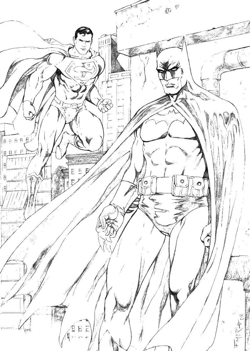 Название: Раскраска Бэтмен и супермен. Категория: супергерои. Теги: супергерой, бэтмен, супермен.