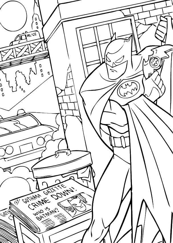 Название: Раскраска Бэтмен на газетах. Категория: супергерои. Теги: супергерои, Бэтмен.