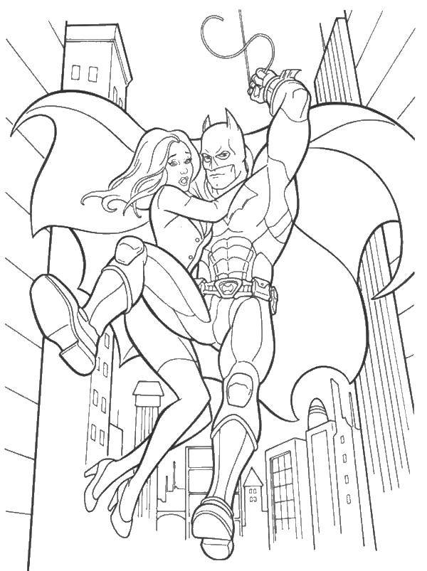 Название: Раскраска Бэтмен с девушкой. Категория: супергерои. Теги: супергерои, Бэтмен, девушка.