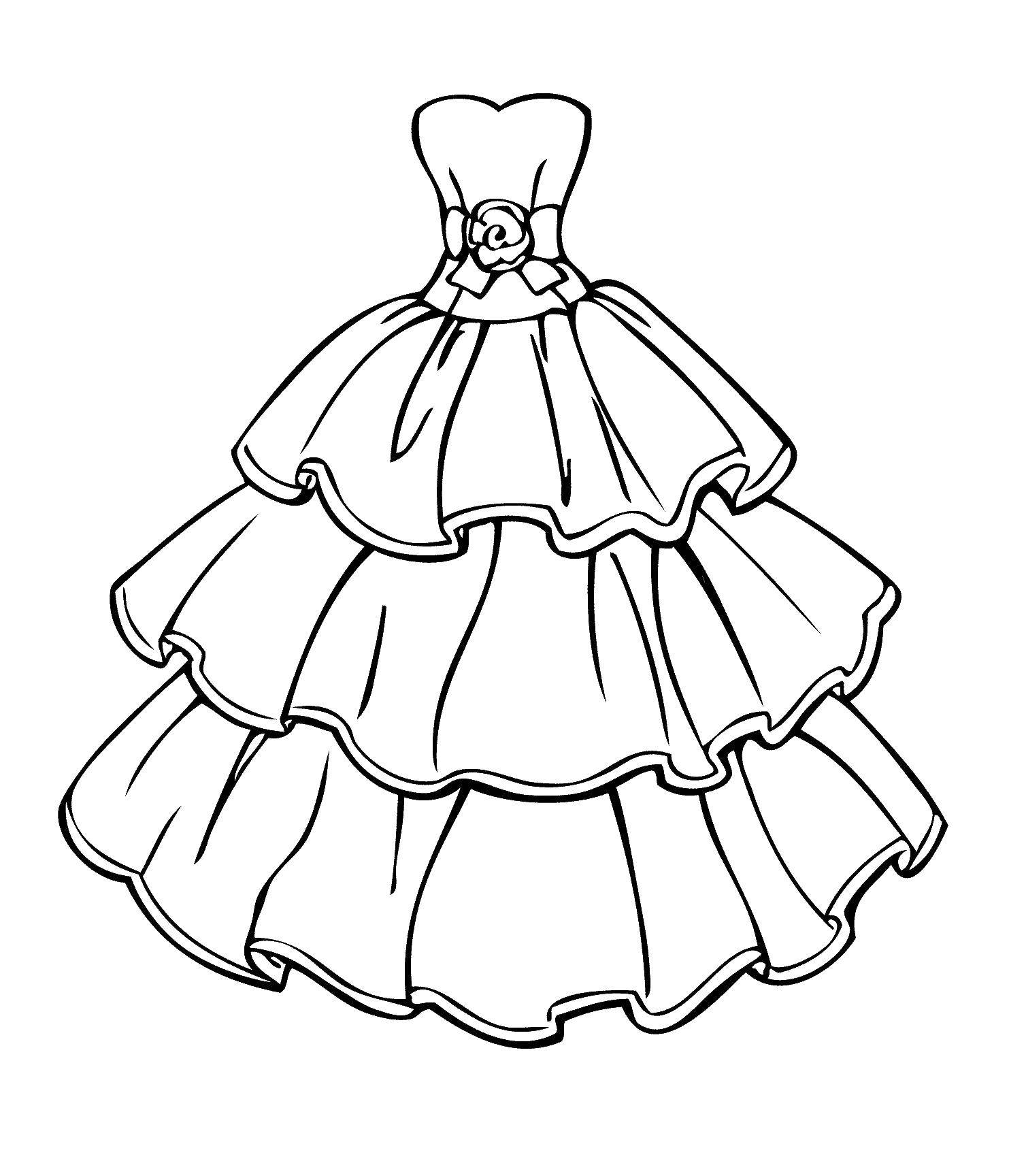Название: Раскраска Пышное платье с цветком. Категория: одежда. Теги: Одежда, платье, цветок.