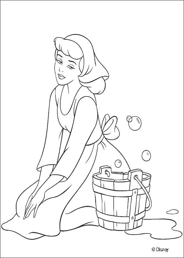 Coloring Cinderella and bucket. Category Cleaning . Tags:  Cinderella, soap, bucket.