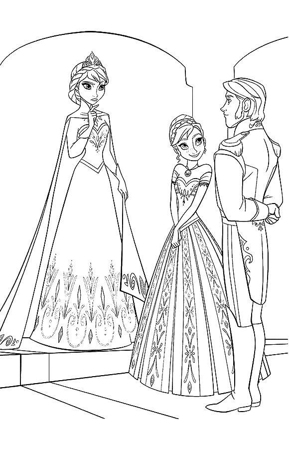 Название: Раскраска Принц и принцессы из диснеевского мультфильма. Категория: Диснеевские мультфильмы. Теги: Одежда, принцессы, принц, корона.