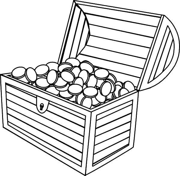 Coloring Treasure chest with coins. Category treasure chest. Tags:  chest, coins.
