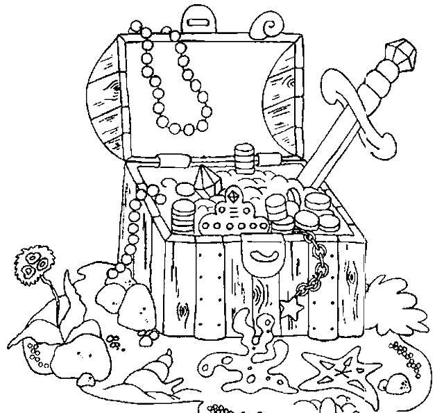 Coloring Chest sunken sokrovischami. Category treasure chest. Tags:  treasure chest, pirates.