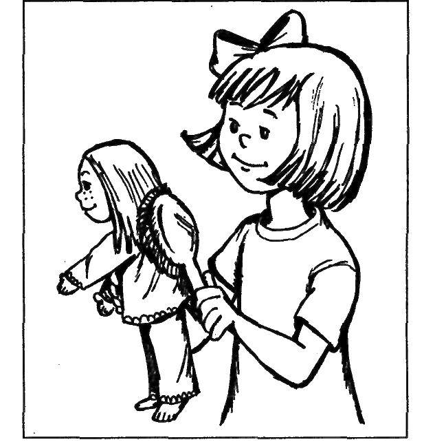 Название: Раскраска Девочка расчесывает кукле волосы. Категория: дети. Теги: дети, девочка, кукла, игрушка.