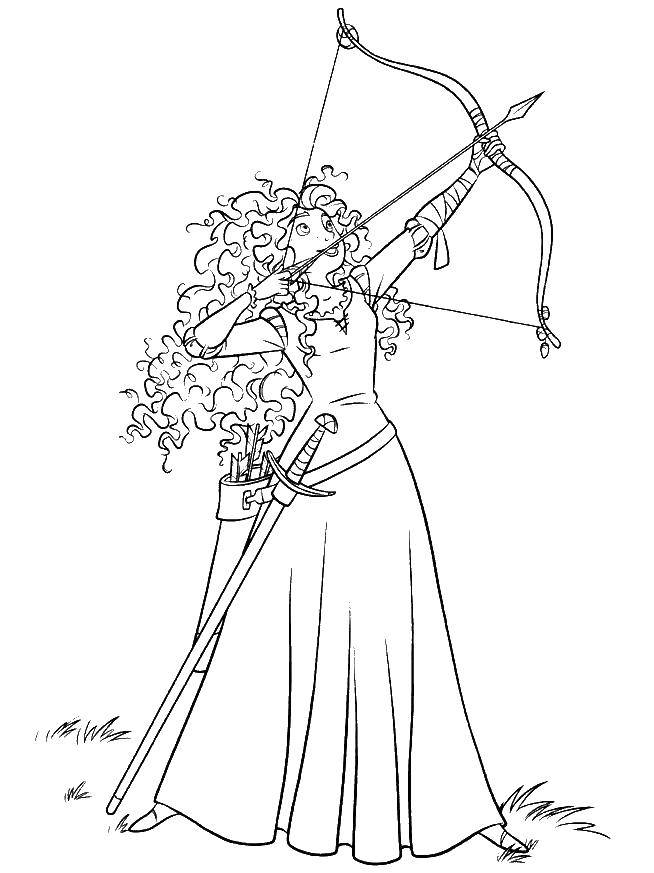 Coloring Princess with bow. Category brave heart. Tags:  Brave heart, bow, arrows.