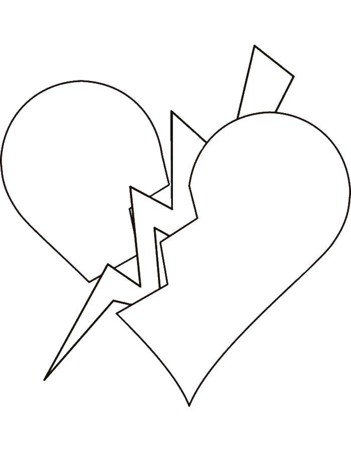 Название: Раскраска Разбитое сердце. Категория: фигуры. Теги: сердце, молния, фигуры.