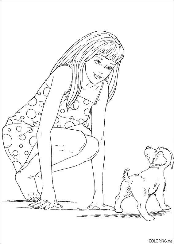 Coloring Barbie with dog. Category Barbie . Tags:  Barbie , dog, doggie.