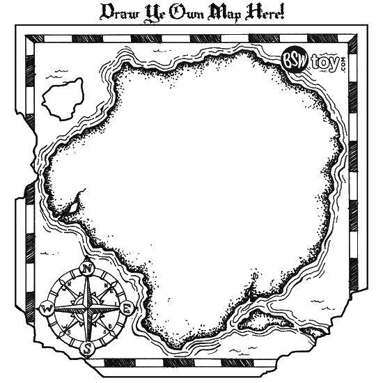 Название: Раскраска Карта пирата. Категория: пиратская карта. Теги: карта, компас.