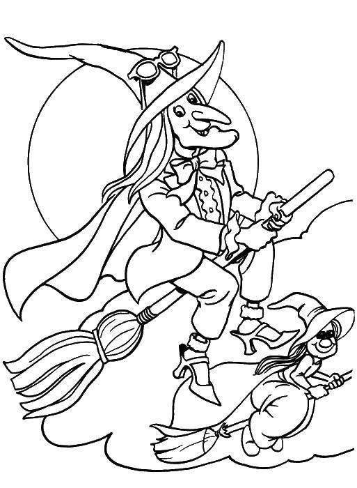 Coloring Two witches. Category witch. Tags:  witches broom.