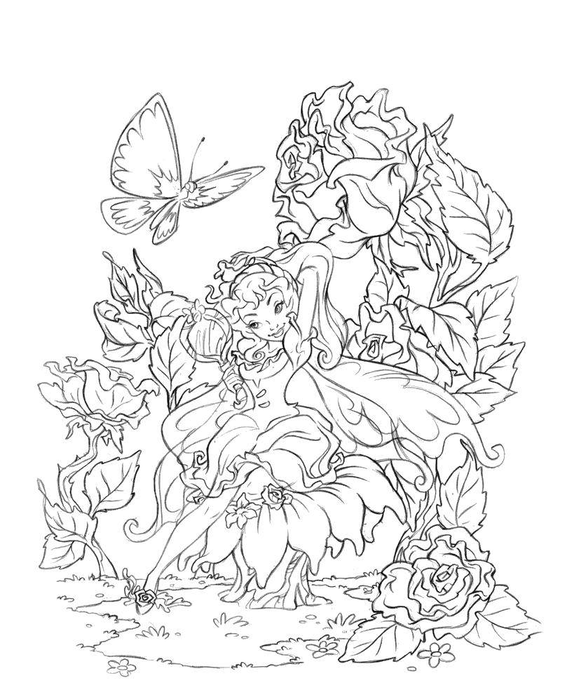 Coloring Thumbelina in flowers. Category fairies. Tags:  fairies, Thumbelina, flowers.