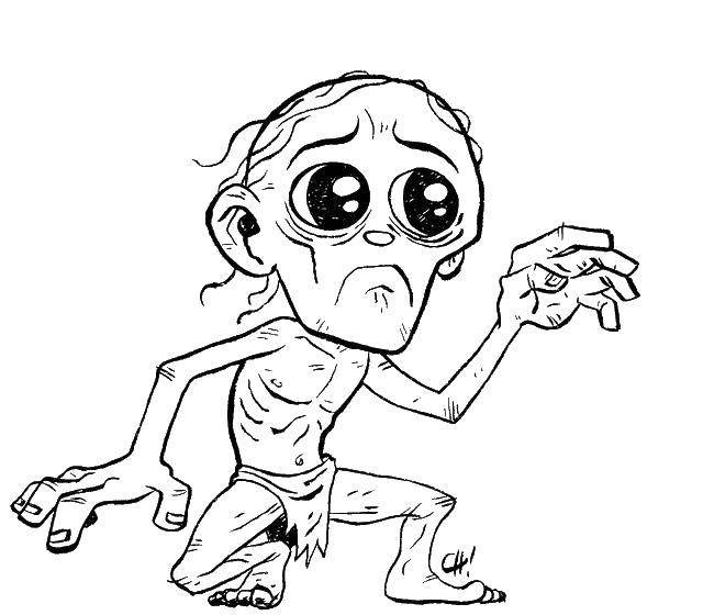 Coloring Gollum. Category Lord of the rings. Tags:  Gollum, eyes, ring.