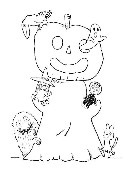 Coloring Pumpkin with ghosts. Category pumpkin Halloween. Tags:  Halloween, pumpkin, ghosts.