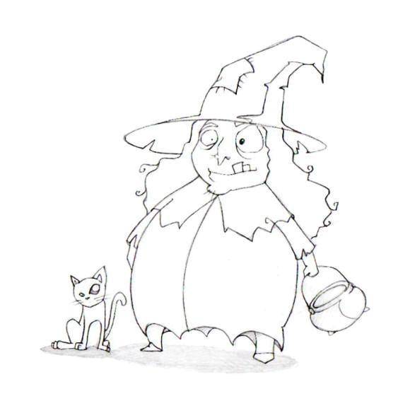 Coloring The witch and cat. Category witch. Tags:  witches cat.
