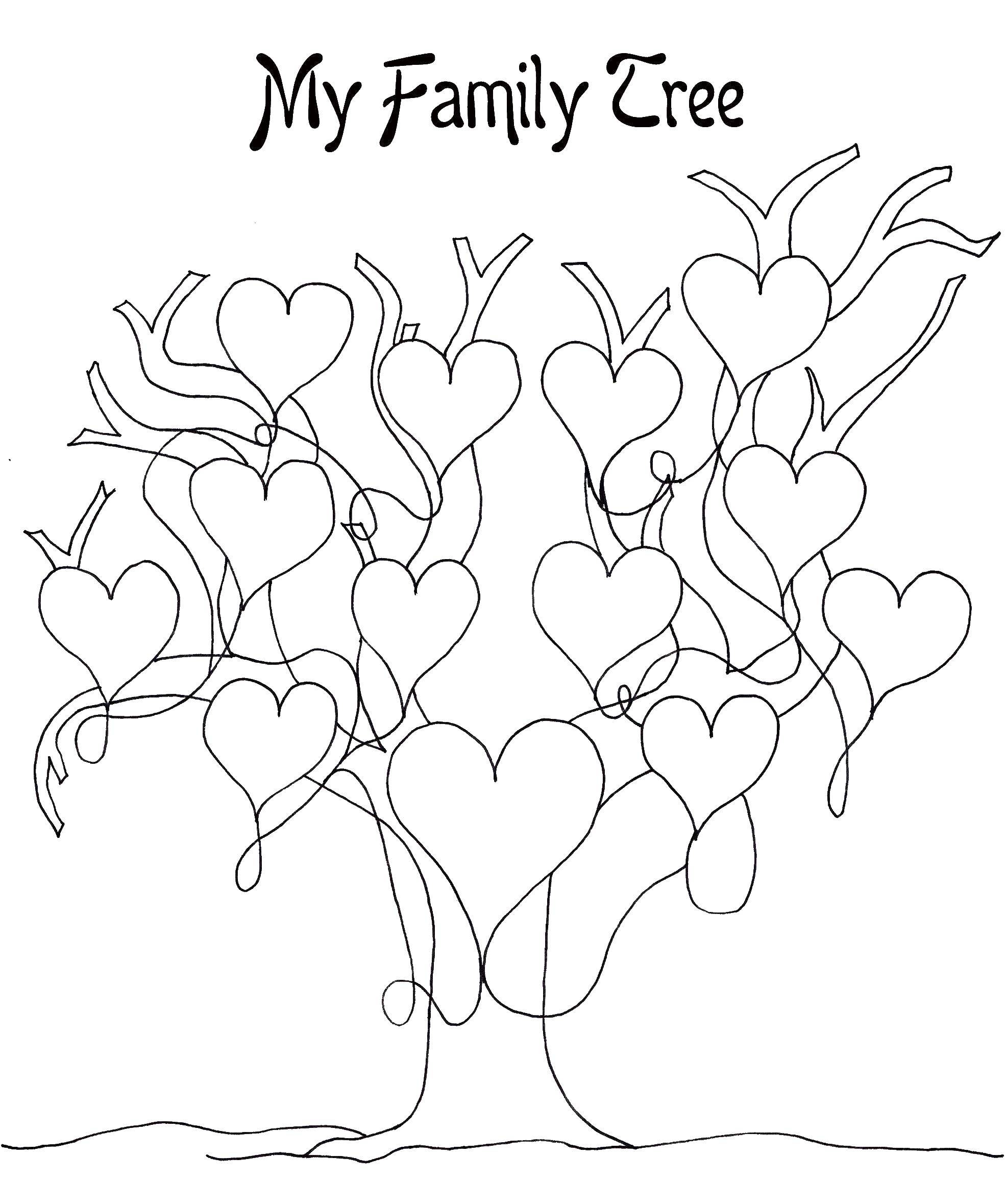 Название: Раскраска Дерево с сердечками. Категория: Семейное дерево. Теги: дерево, сердечки.
