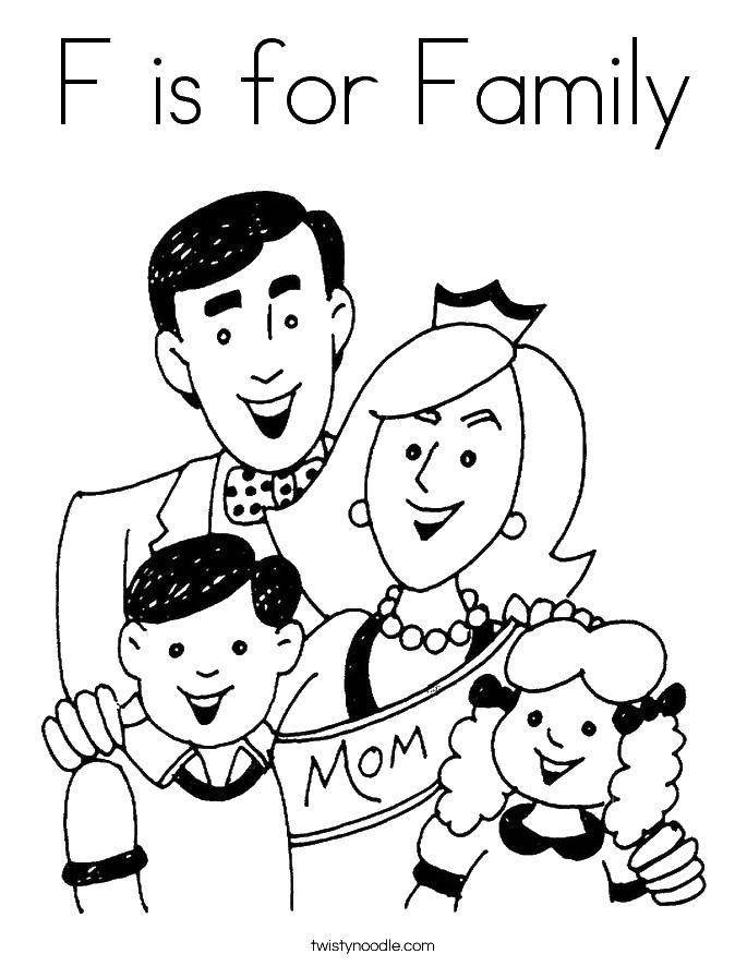 Название: Раскраска С значит семья. Категория: Члены семьи. Теги: Семья, родители, дети.