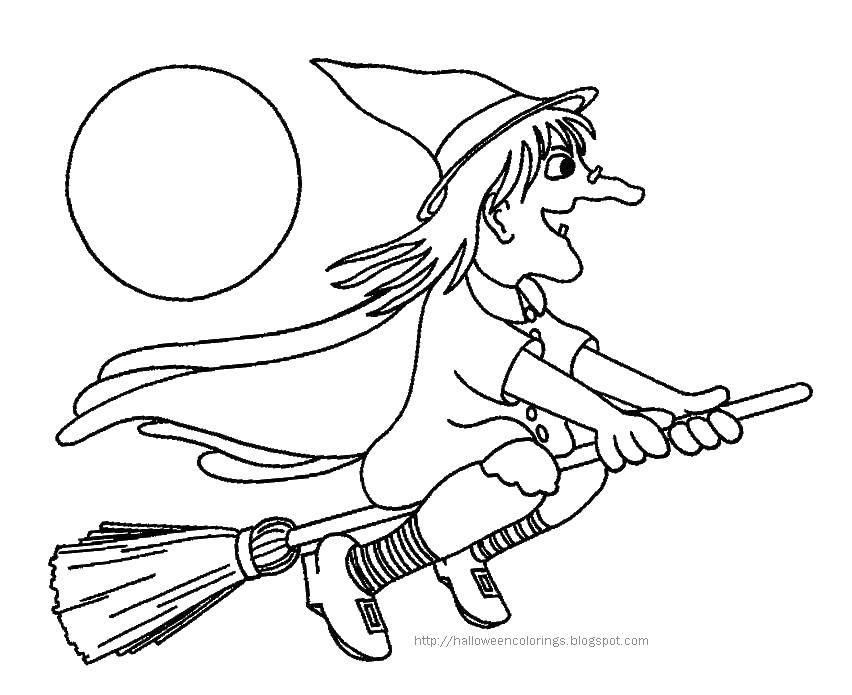 Coloring Old witch on a broomstick. Category witch. Tags:  Halloween, witch, night, broom.